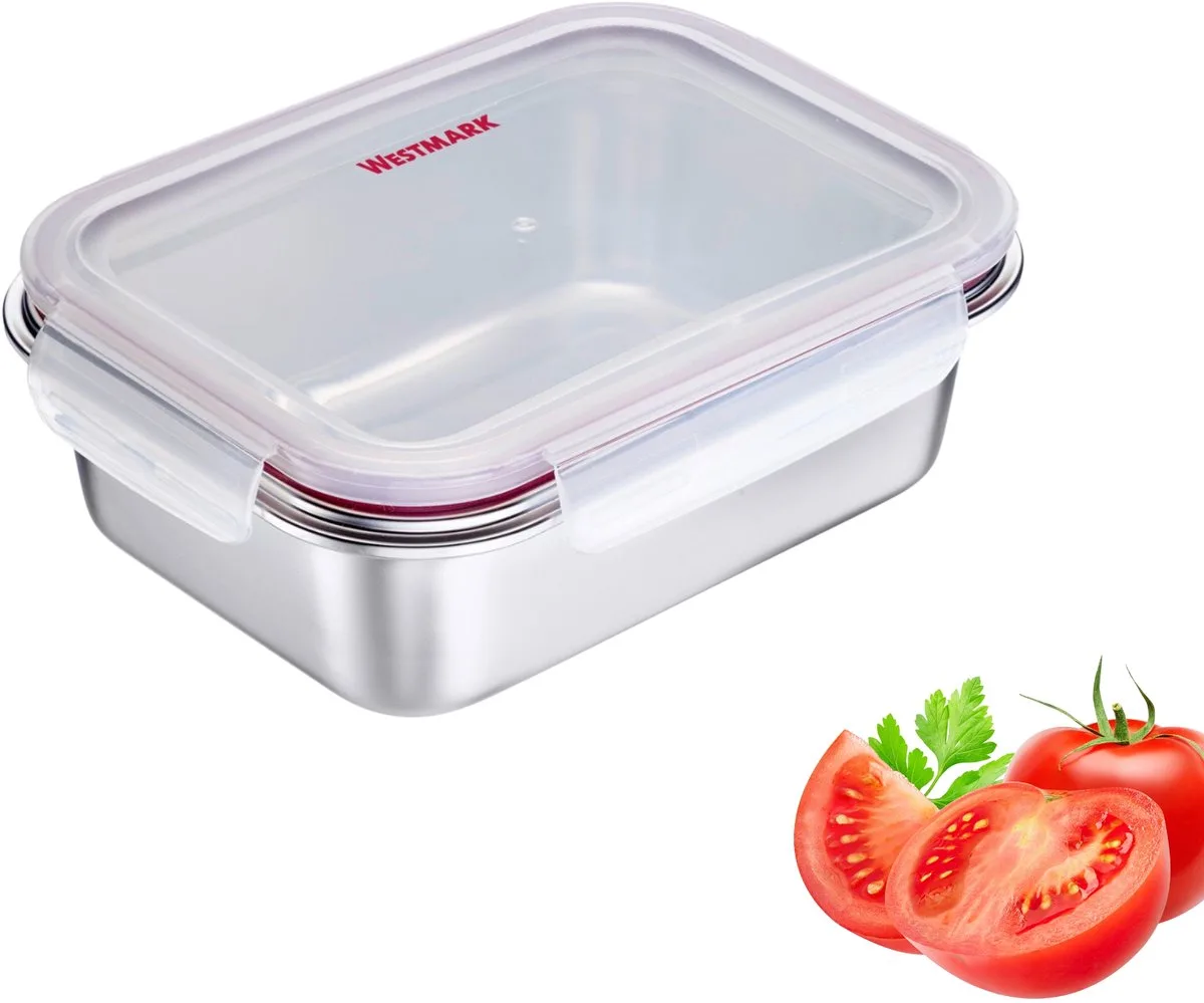 roestvrijstalen lunchbox – Lekvrije broodtrommel – Magnetron- en ovenbestendig, BPA-vrij – Bento-box voor school, werk en kinderdagverblijf – 600 ml van Westmark in Zilver – productfoto