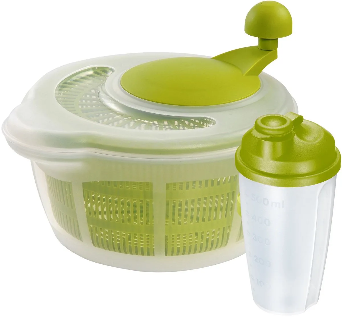 saladeset: 1 slacentrifuge, 5 liter + 1 dressingshaker 0,5 liter, kunststof, BPA-vrij, Fortuna, kleur: 243222E7 by Westmark in Transparent, Green – product photo
