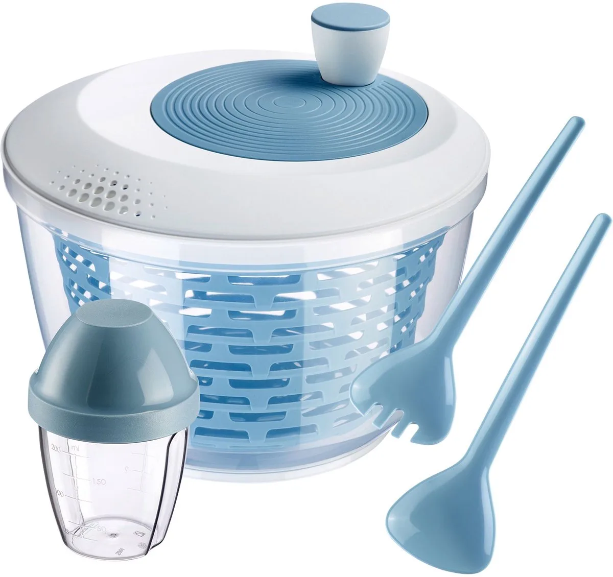 Saladeset, slacentrifuge, bestek & shaker, 2430AO6B van Westmark in Blauw – productfoto