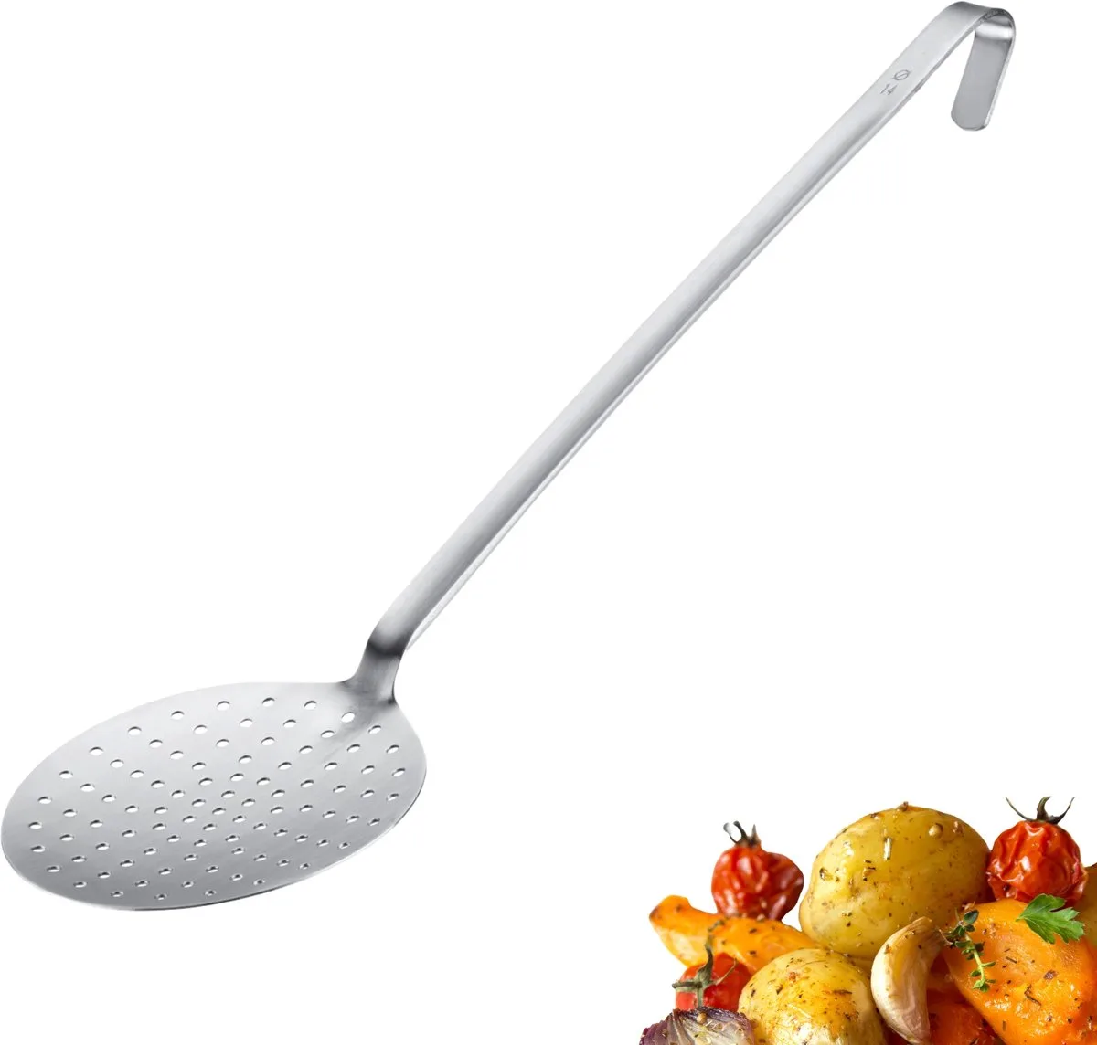 Schuimlepel Pro – roestvrijstalen pollepel met ophanghaak – perfecte pollepel voor het afzetten, frituren en professionele keukens – Ø 14 cm van Westmark in Zilver – productfoto