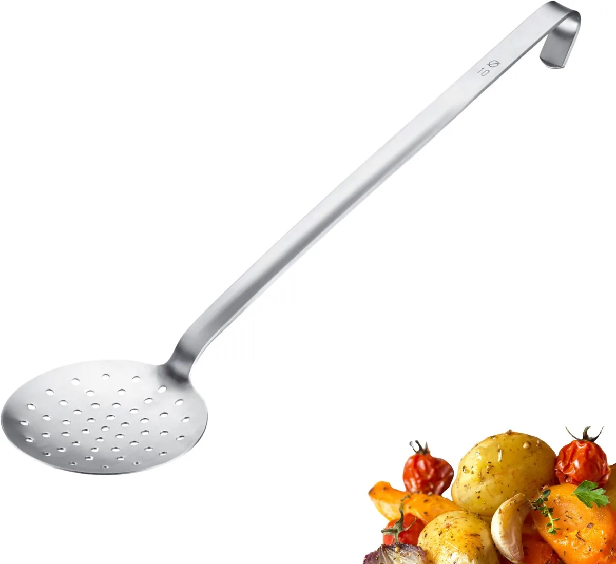 schuimspaan Pro – roestvrijstalen opscheplepel met ophanghaak – perfecte opscheplepel voor afscheppen, frituren & professionele keuken – Ø 10 cm by Westmark in Silver – product photo