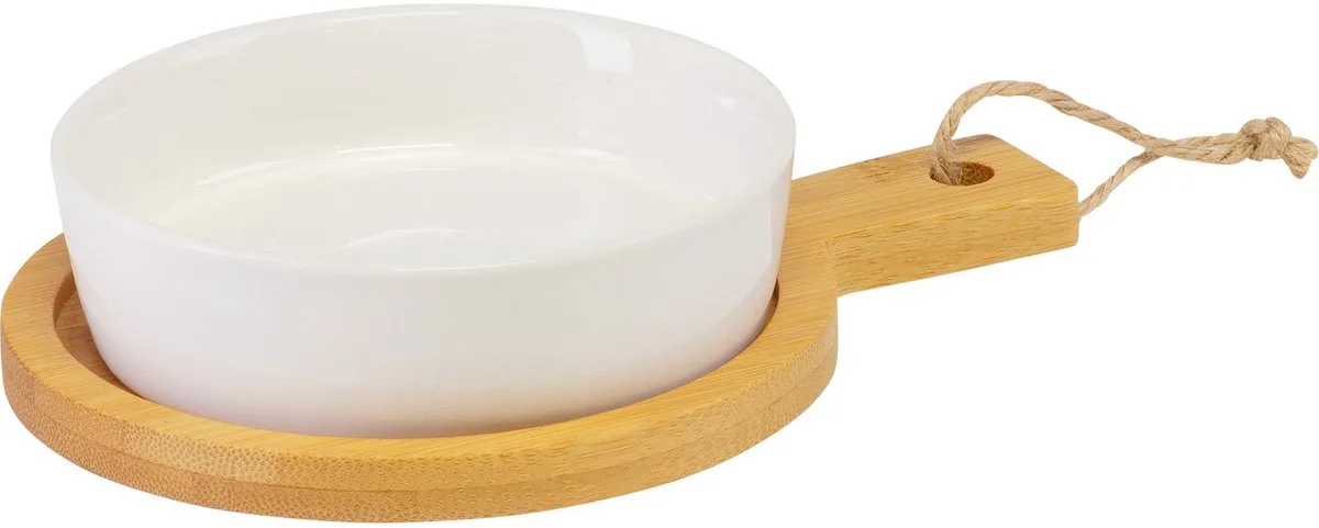 Serveerset/Keramische Kommen op Bamboe Bord, 2-delig, rond, met handvat, ø 11 cm, Bamboe/Keramiek, Tapas + Friends, Lichtbruin/Wit, 69642270 by Westmark in White – product photo