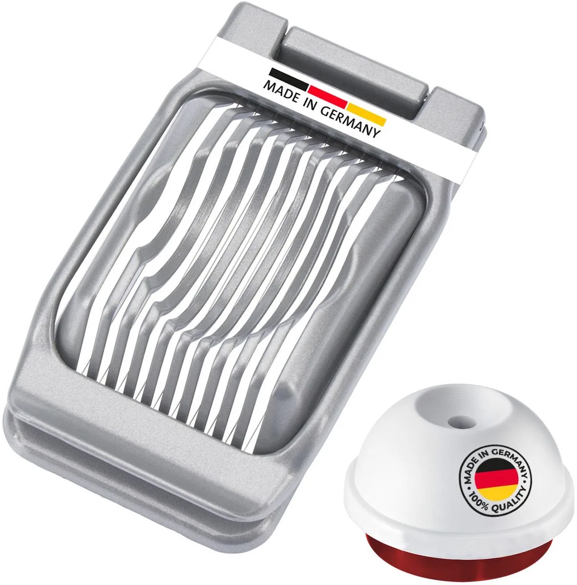 set, 2 stuks, 1 eiersnijder voor ronde en ovale plakjes + 1 eierprikker, aluminium/roestvrij staal/kunststof, Duplex, zilver/rood/wit, 102022E6 de Westmark en Blanc – photo produit