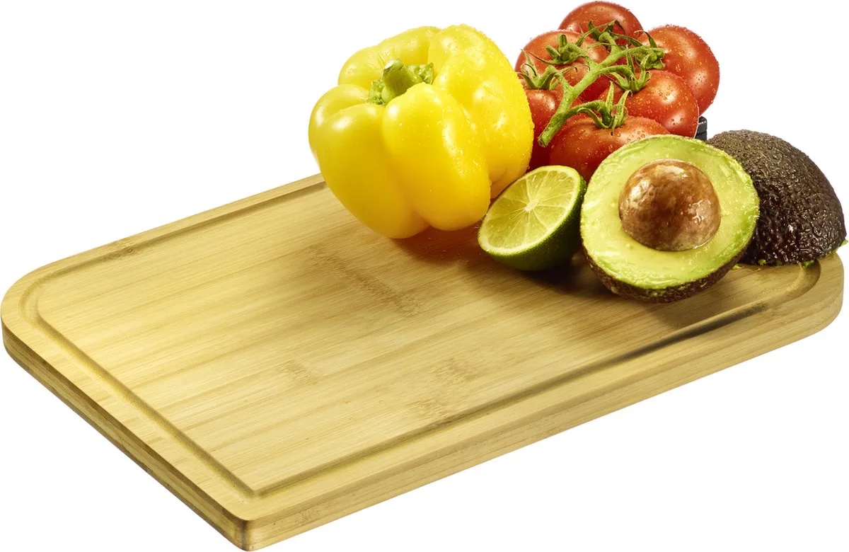 Snijplank – hoogwaardige snijplank met sapgroef, houten keukenplank voor het eenvoudig snijden van voedsel – bamboe, 28 x 18cm fra Westmark i Natur – produktbillede