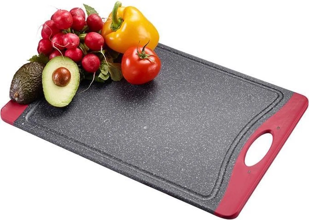 Snijplank, met sapgeul, antislip en mesvriendelijk, snijoppervlak: 30 x 21 cm, granietlook, kunststof, antraciet/rood, 62152270 van Westmark in Grijs – productfoto
