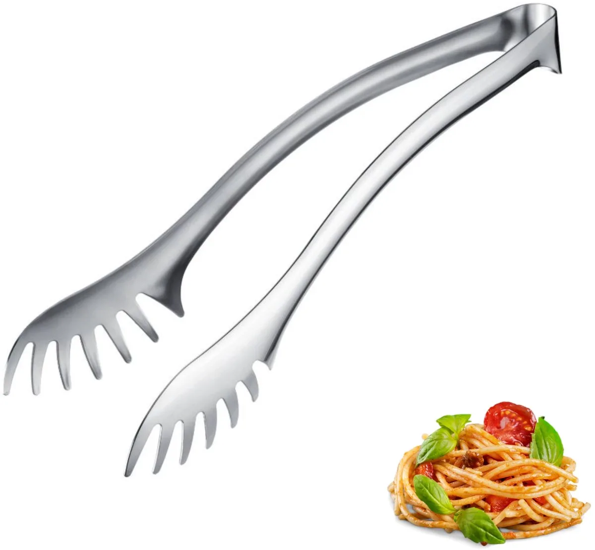 spaghettitang en buffettang Pro – keukentang van roestvrij staal – innovatieve spaghettitang – serveertang voor pasta, salade en asperges – zilver, 29,5 cm van Westmark – productfoto