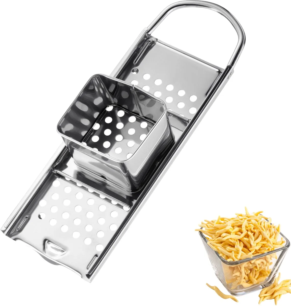 Spätzle-rasp Knöpfle Inox – Roestvrijstalen Spätzle-rasp voor fijne Knöpfle & Spätzle – Met slede voor eenvoudig raspen – 31,5 cm de Westmark en Argent – photo produit
