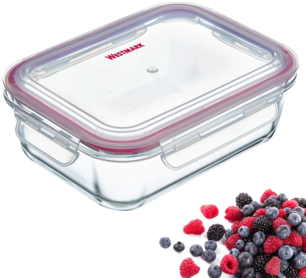 Vershouddoos + deksel, 370 ml, luchtdicht, oven-/vriezer-/magnetronbestendig, BPA-vrij, glas/kunststof/siliconen, doorzichtig/rood, 234122E1 van Westmark in Transparant – productfoto