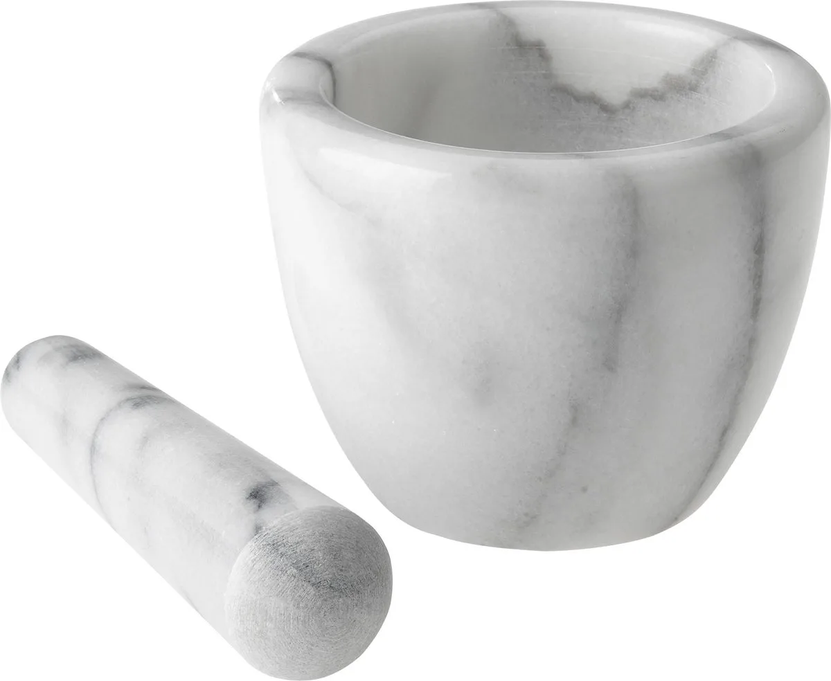 Vijzel met stamper van marmer, hoog, binnendiameter: ca. 7,5 cm, Gourmet, wit/grijs, 69592260 från Westmark i Vit – produktbild