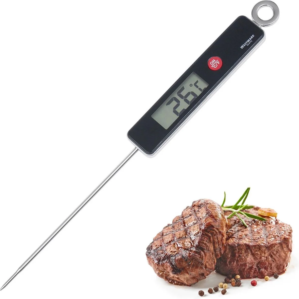 Vleesthermometer, insteekthermometer, meetbereik: 0 °C tot 200 °C/32 °F tot 392 °F, roestvrij staal/kunststof, zilver/zwart/rood, 12782280 från Westmark i Svart – produktbild