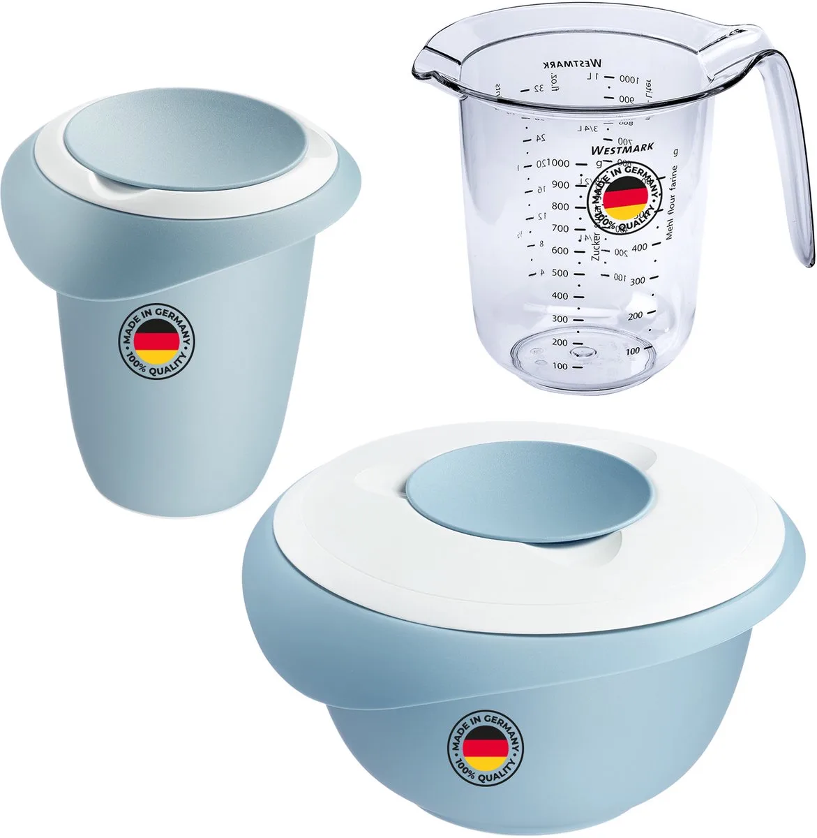 Westmark 2,5L mengkom + garde + maatbeker, blauw, bakset, voordeelverpakking, WP0310AO by Westmark in Blue, White – product photo