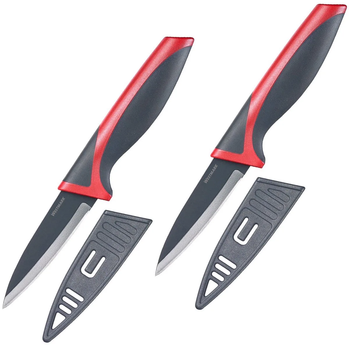 Westmark 2 snijd-/groentemessen, lemmet: 8 cm, elk met beschermkap, roestvrij staal/kunststof, antraciet/rood, 145222E3 van Westmark in Rood – productfoto