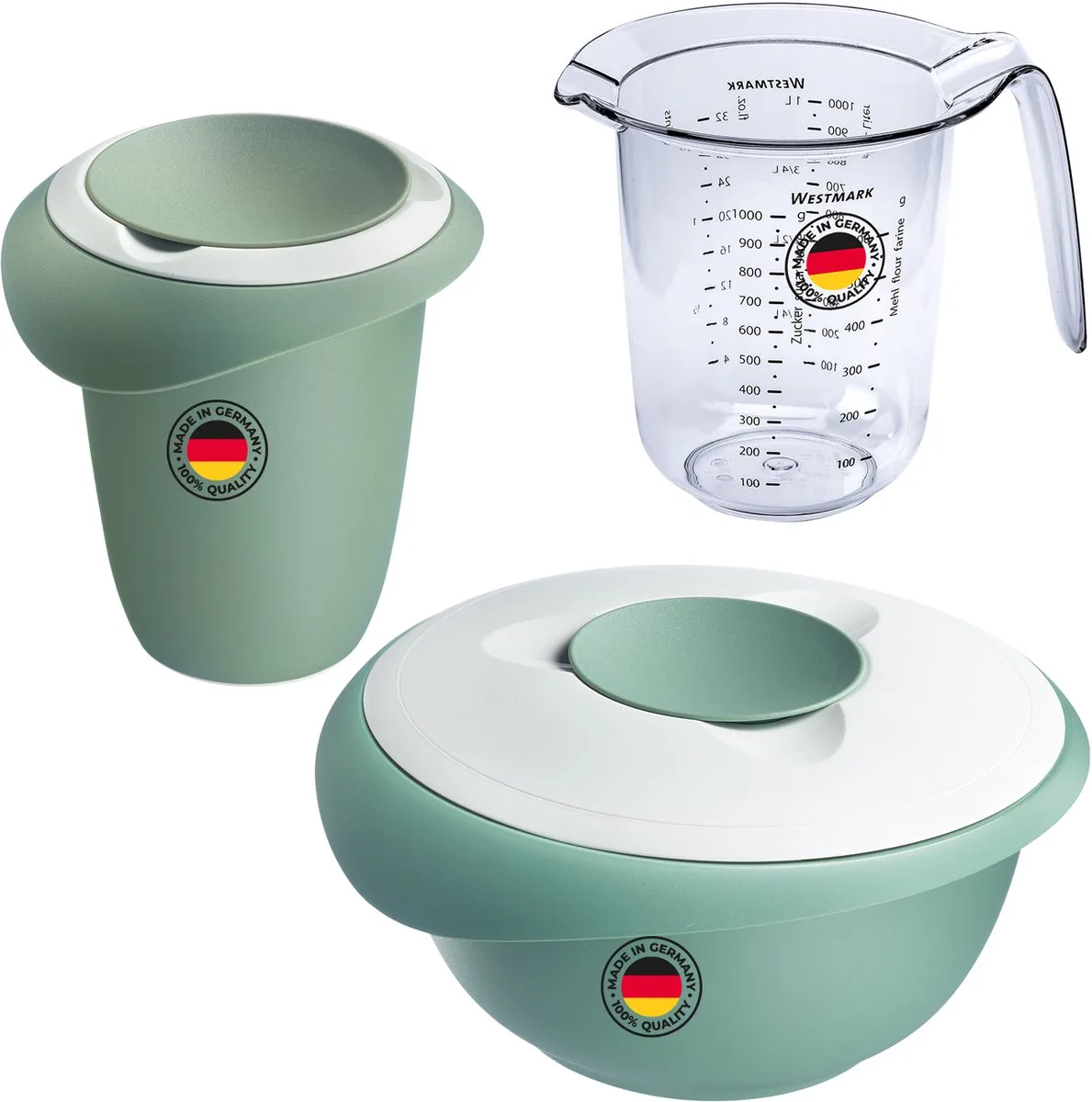 Westmark 3-delige bakset, 2,5 l mengkom + garde + maatbeker van Westmark in Groen – productfoto