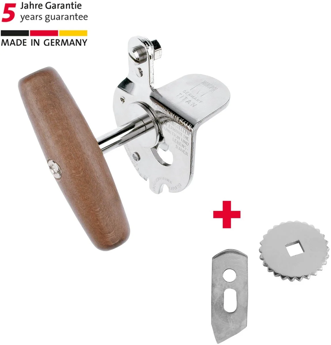 Westmark 3-delige set: 1 professionele blikopener titanium + 1 reservemes + 1 reserve-transportwiel, staal/hout/staal gelakt, zilver/bruin/zwart, 122422E6 de Westmark en Argent – photo produit
