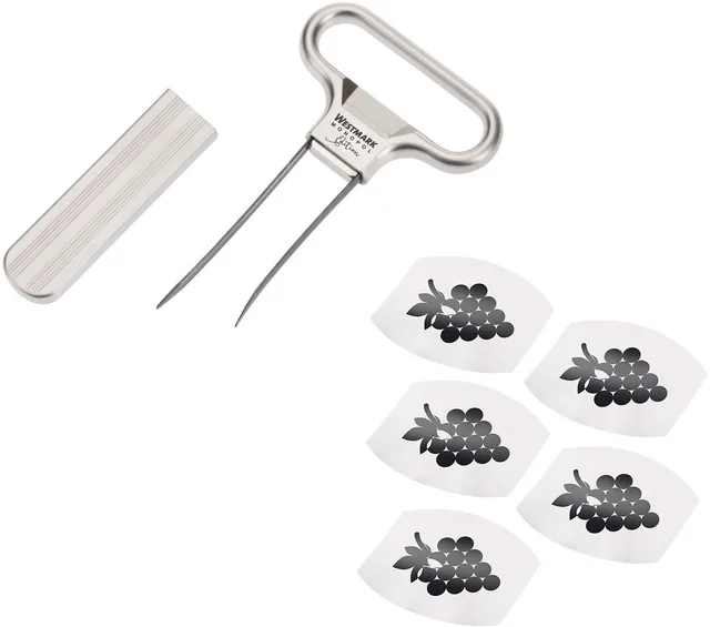 wijnset, 6-delig, 1 ontkurker/herkurker met flesopener Ah-So, Monopol-editie + 5 wijnschenktuiten Safety, staal/gegoten zink/PET, mat/zilver/zwart, 628533E7
