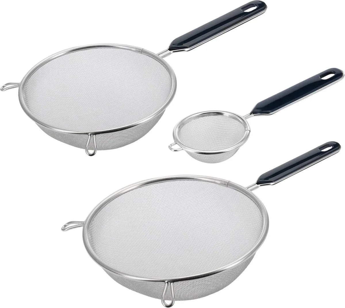 Zeef Set 3 stuks, Theezeef Diameter 7 cm + huishoudelijke Zeef Diameter 16 cm + 20 cm, traditioneel, Kunststof / Roestvrij Staal, / Zwart 128122E6 by Westmark in Silver – product photo