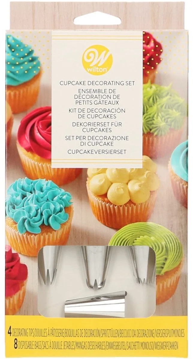 Cupcake Decoratie Set - 4 Spuitmondjes - 8 Spuitzakken - Taartdecoratie de Wilton en Argent – photo produit