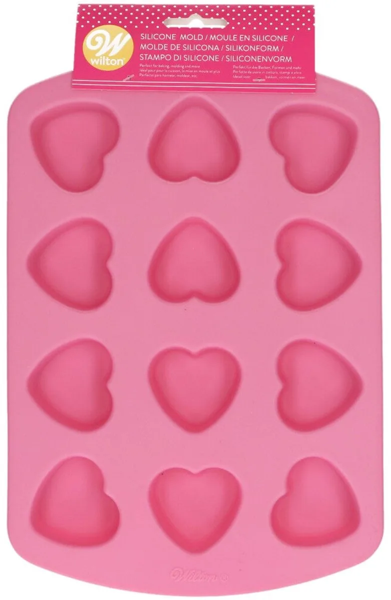 Siliconen Mal - DIY Bakvorm voor Mini Taartjes en Chocolade - Valentijn Hart fra Wilton i Lyserød – produktbillede