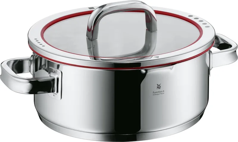 Function4 - Kookpan Laag - Ø 24 cm - RVS - Met Deksel - Geschikt voor Inductie by WMF in Silver – product photo