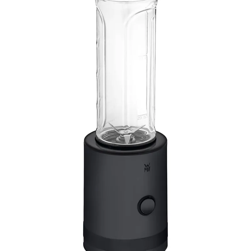 Küchenminis Smoothie-to-go Mini-Standmixer mit zwei Mix-/Trinkbehältern, 0,6 L, Hochleistungsmixer, 300 W, mattes Edelstahlgehäuse, schwarz by WMF – product photo