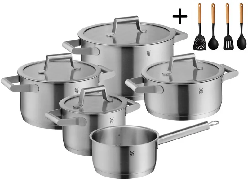 Pannenset Comfort Line 5-Delig Inclusief GRATIS Cookinglife Kookgerei set - Kookpan ø 16, 20, 20 en 24 cm en Steelpan ø 16 cm by WMF in Silver – product photo