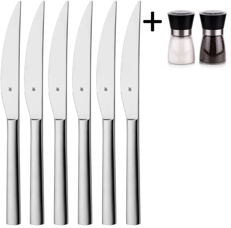 Steakmessen Nuova - 6 stuks - Inclusief GRATIS Cookinglife Peper- en Zoutmolenset de WMF en Argent – photo produit