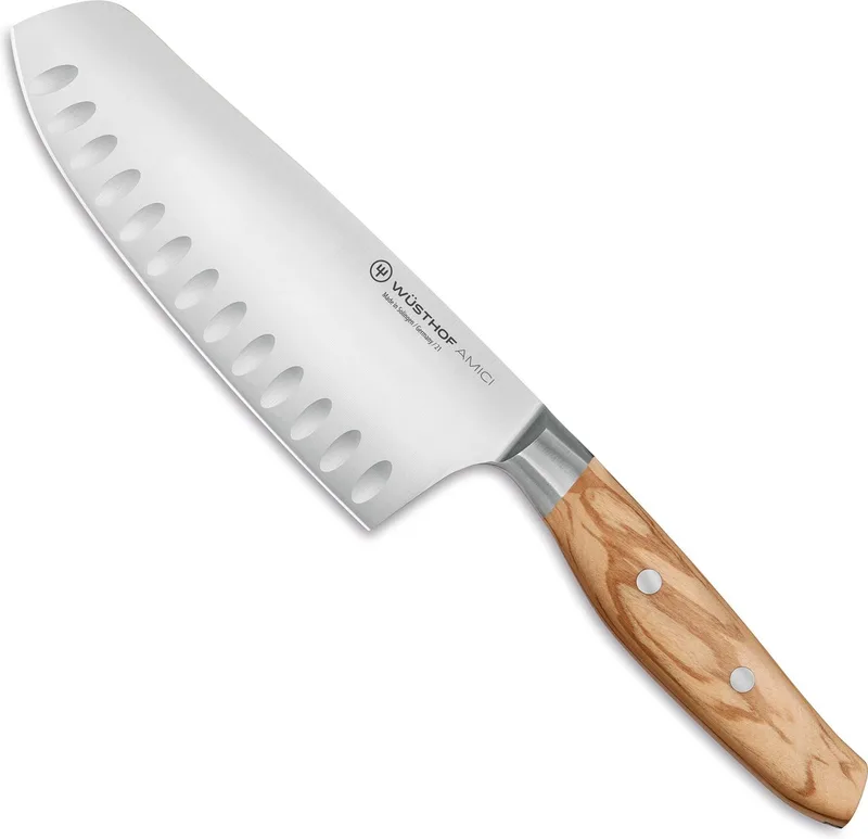 Amici Santoku met kuiltjes 17 cm van Wüsthof in Bruin – productfoto