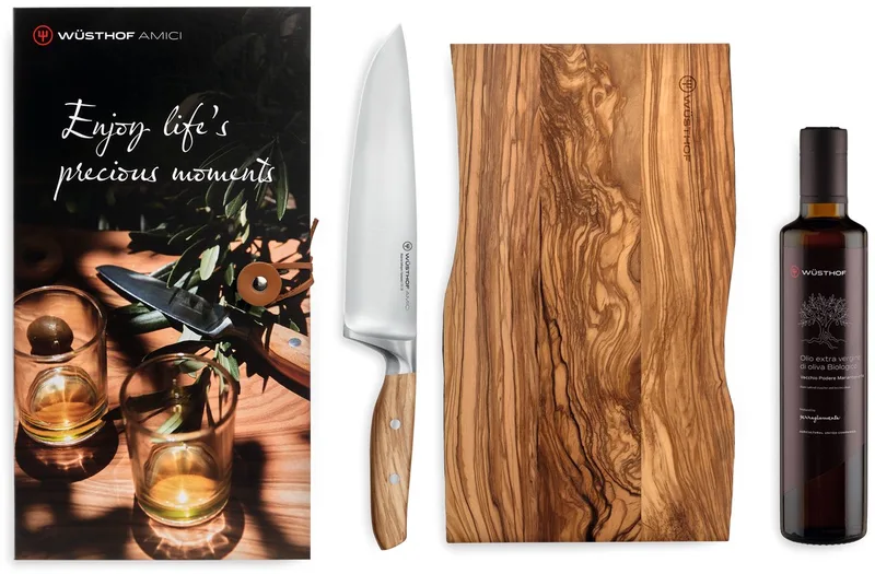 Cadeauset Amici - Koksmes, Snijplank & Olijfolie by Wüsthof in Hout – product photo