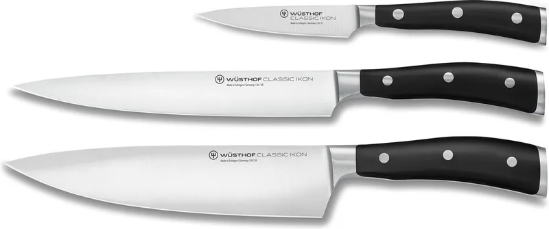 Classic Ikon Messenset - 3-Delige Set (Koksmes 20 cm, Vleesmes 20 cm & Officemes 9 cm) - Gesmeed Roestvrij Staal - Ergonomisch Geklonken Handvat - Ideaal voor Professioneel en Thuisgebruik​ van Wüsthof in Zwart – productfoto