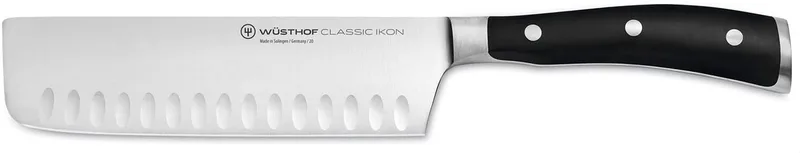 Classic Ikon Nakiri-mes - 17 cm - Gesmeed Roestvrij Staal - Ergonomisch Geklonken Handvat - Kuiltjes in het Lemmet om Kleven te Voorkomen - Ideaal voor Hak-, Snij- en Snipperwerk van Groenten, Fruit en Kruiden​ fra Wüsthof i Sort – produktbillede
