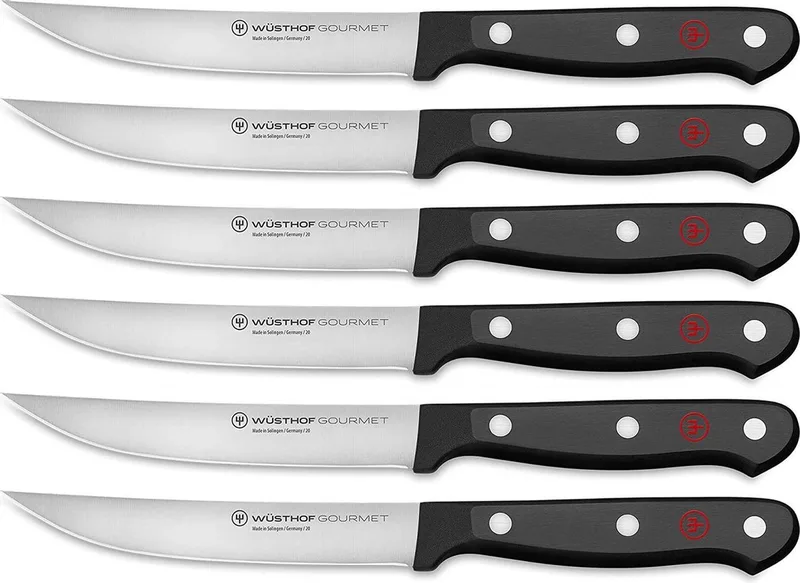 Steak Mes Set, Gourmet , 6 Stuk, 12 cm Lemmet, RVS, Scherp tafelmes- steak knife by Wüsthof in Black – product photo