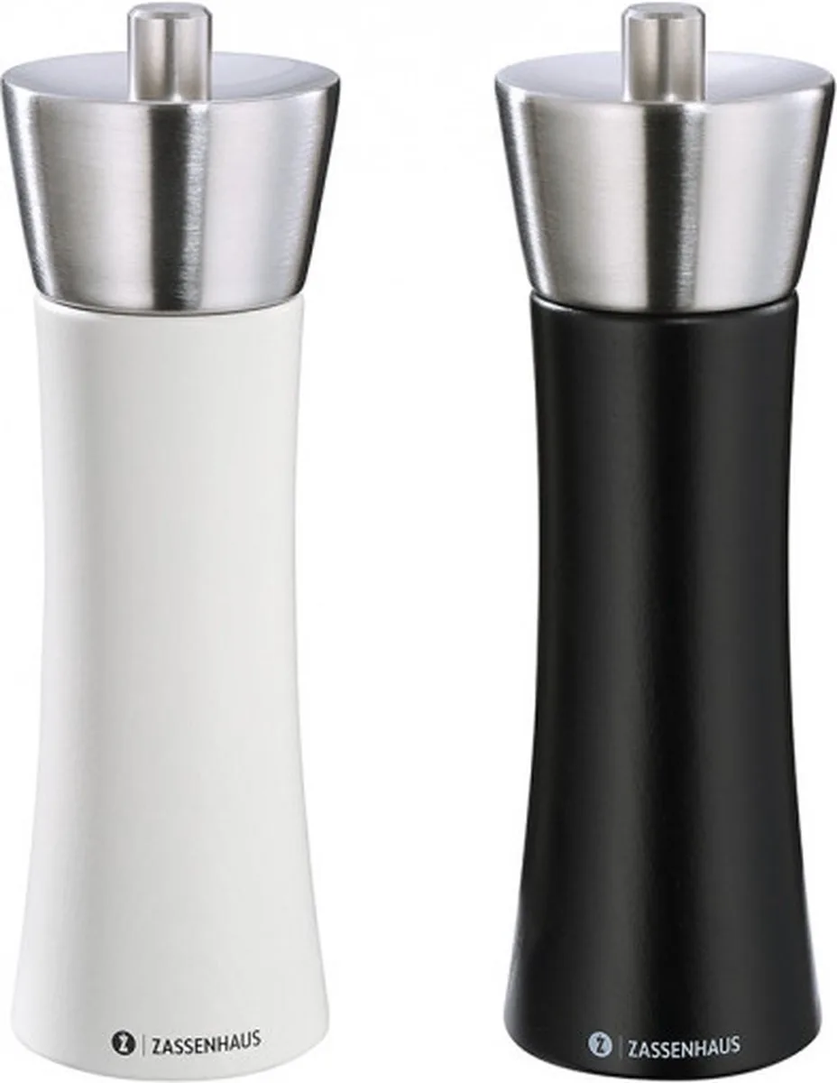 Zout- en pepermolen Zassenhaus Augsburg - 18cm - Zwart Wit - Set van Zassenhaus in Zwart, Wit – productfoto
