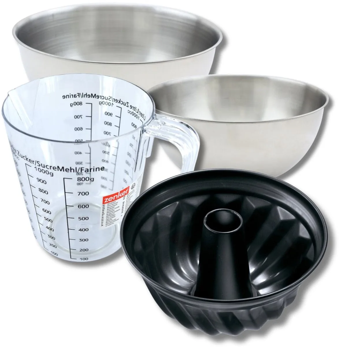 Bakkerset met 22 cm kouglofvorm, 2 mengkommen, maatbeker en spatel Zenker van Zenker in Zwart – productfoto