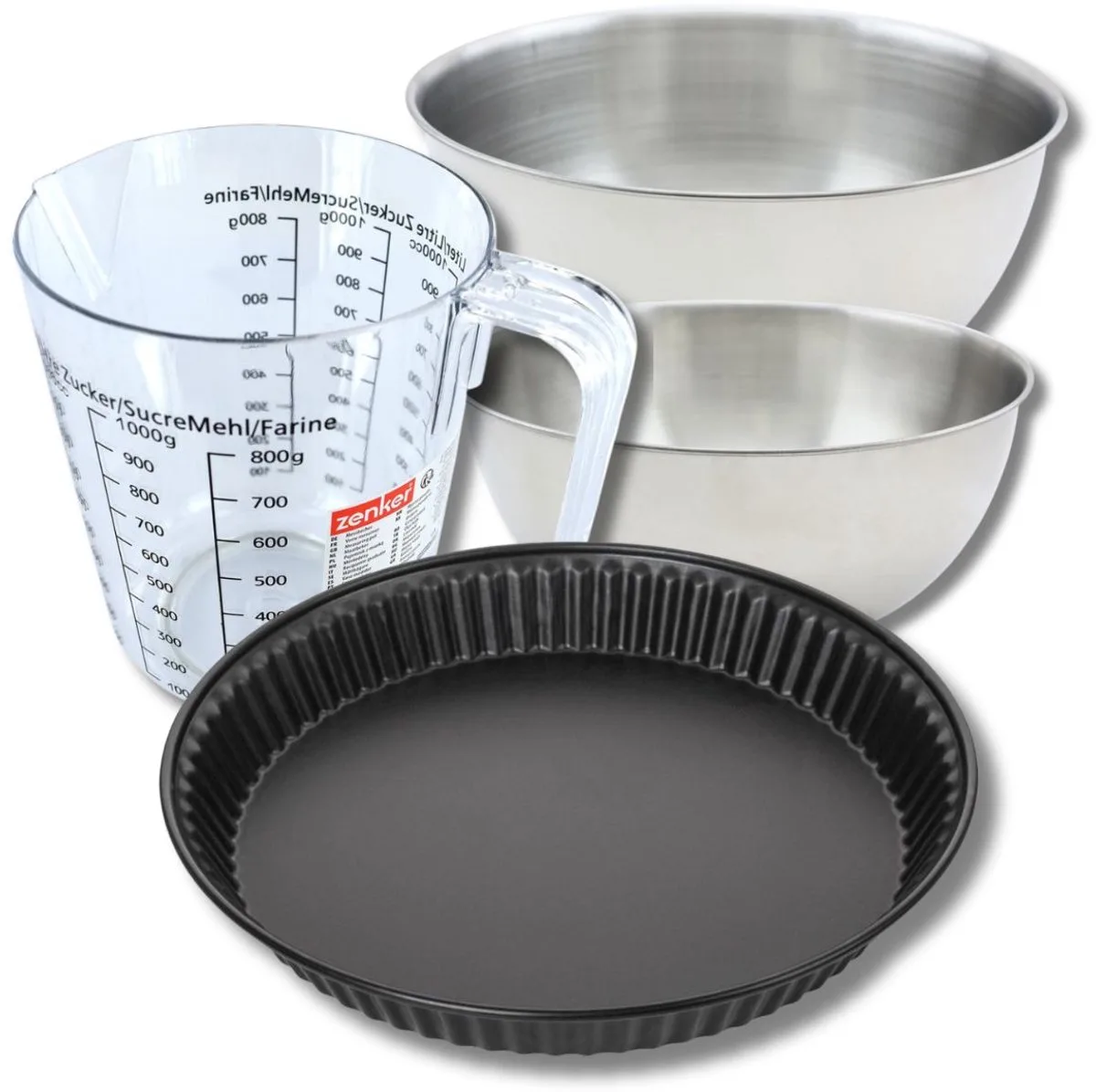 Bakkerset met 28 cm anti-aanbak quichevorm, 2 mengkommen, maatbeker en spatel Zenker de Zenker en Noir – photo produit
