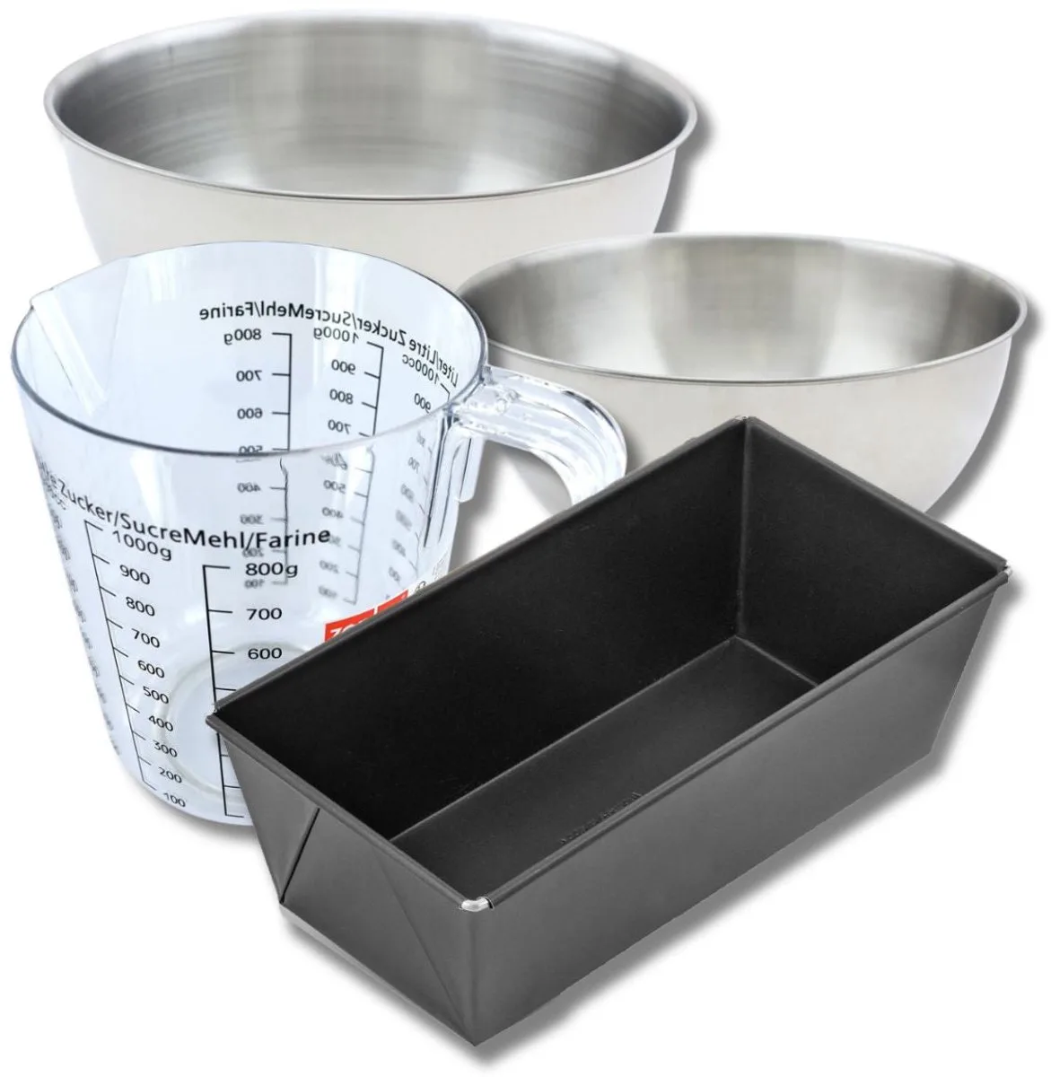 Bakkerset met 31 cm broodvorm, 2 mengkommen, maatbeker en spatel Zenker van Zenker in Zwart – productfoto