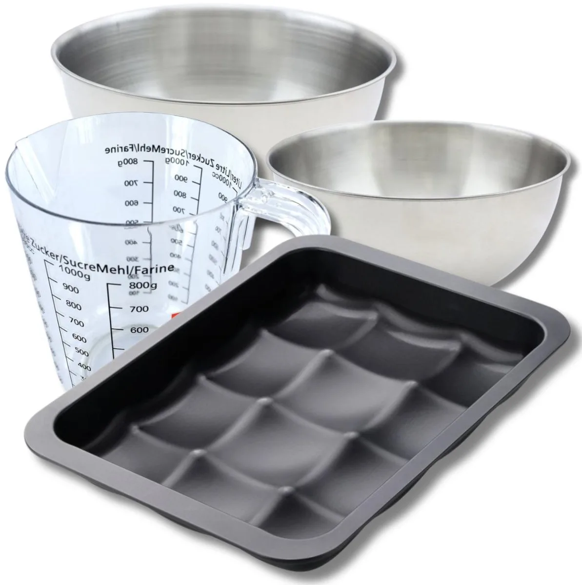 Bakkerset met bakvorm voor 12 mini broodjes, 2 mengkommen, maatbeker en spatel Zenker van Zenker in Zwart – productfoto