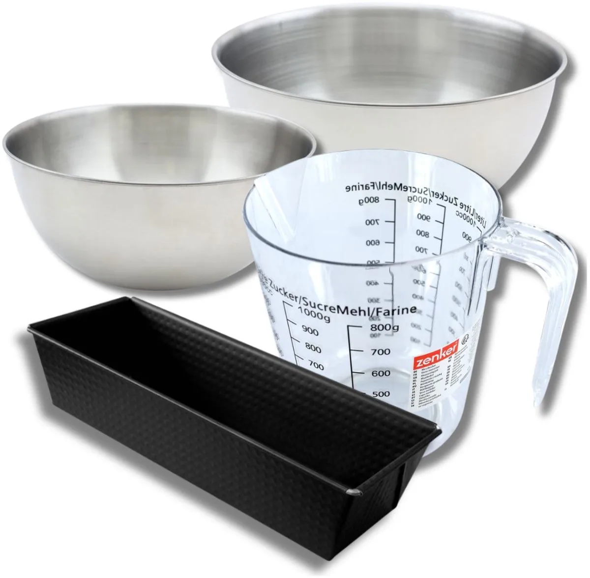 Bakkerset met cakevorm 25,5 cm, 2 mengkommen, maatbeker en spatel Zenker de Zenker en Noir – photo produit