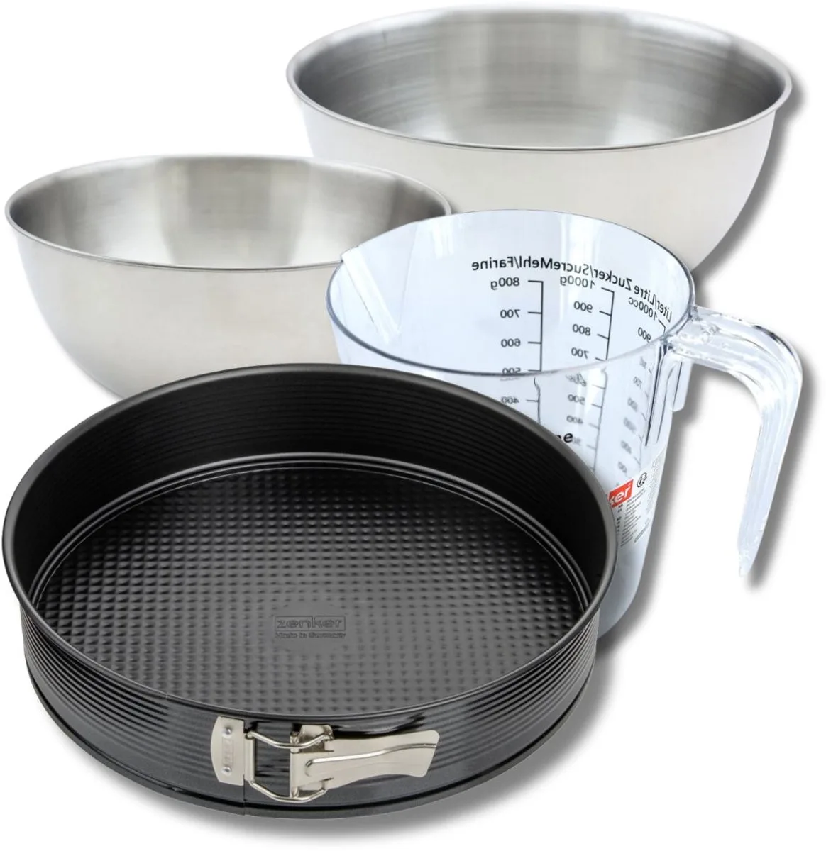 Bakkerset met een springvorm van 30 cm, 2 mengkommen, maatbeker en spatel Zenker van Zenker in Zwart – productfoto