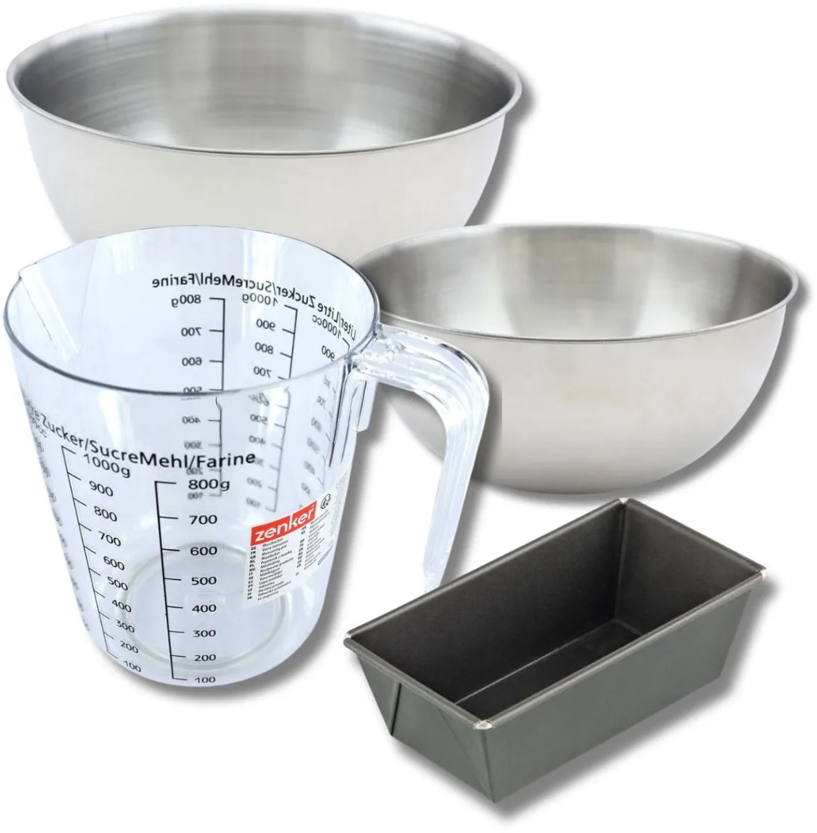 Bakkerset met mini cakevorm 20 cm, 2 mengkommen, maatbeker en spatel Zenker fra Zenker i Sort – produktbillede