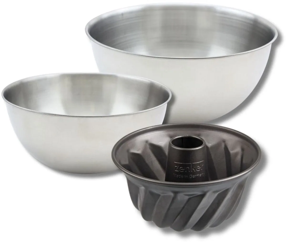 Bakkerset met mini kouglofvorm 18 cm, 2 mengkommen en 1 spatel Zenker van Zenker in Zwart – productfoto