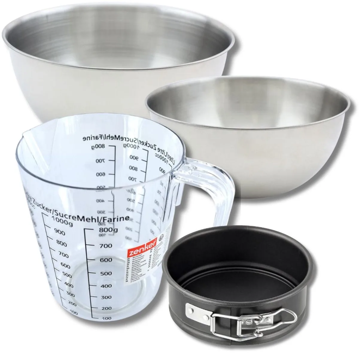 Bakkerset met mini taartvorm 12 cm, 2 mengkommen, maatbeker en spatel Zenker von Zenker in Schwarz – Produktfoto