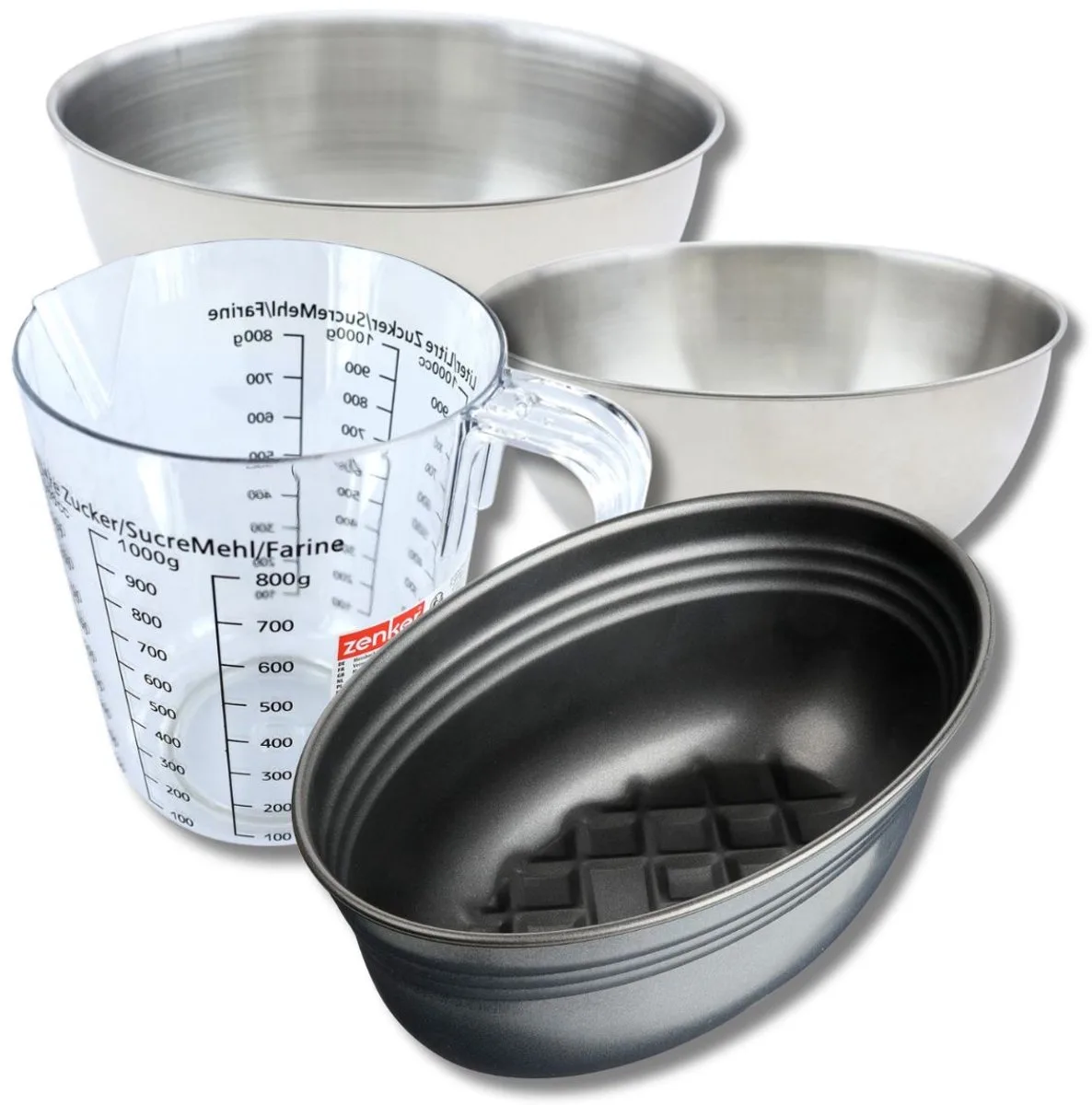 Bakkerset met ovale broodvorm 26 cm, 2 mengkommen, maatbeker en spatel Zenker de Zenker en Noir – photo produit