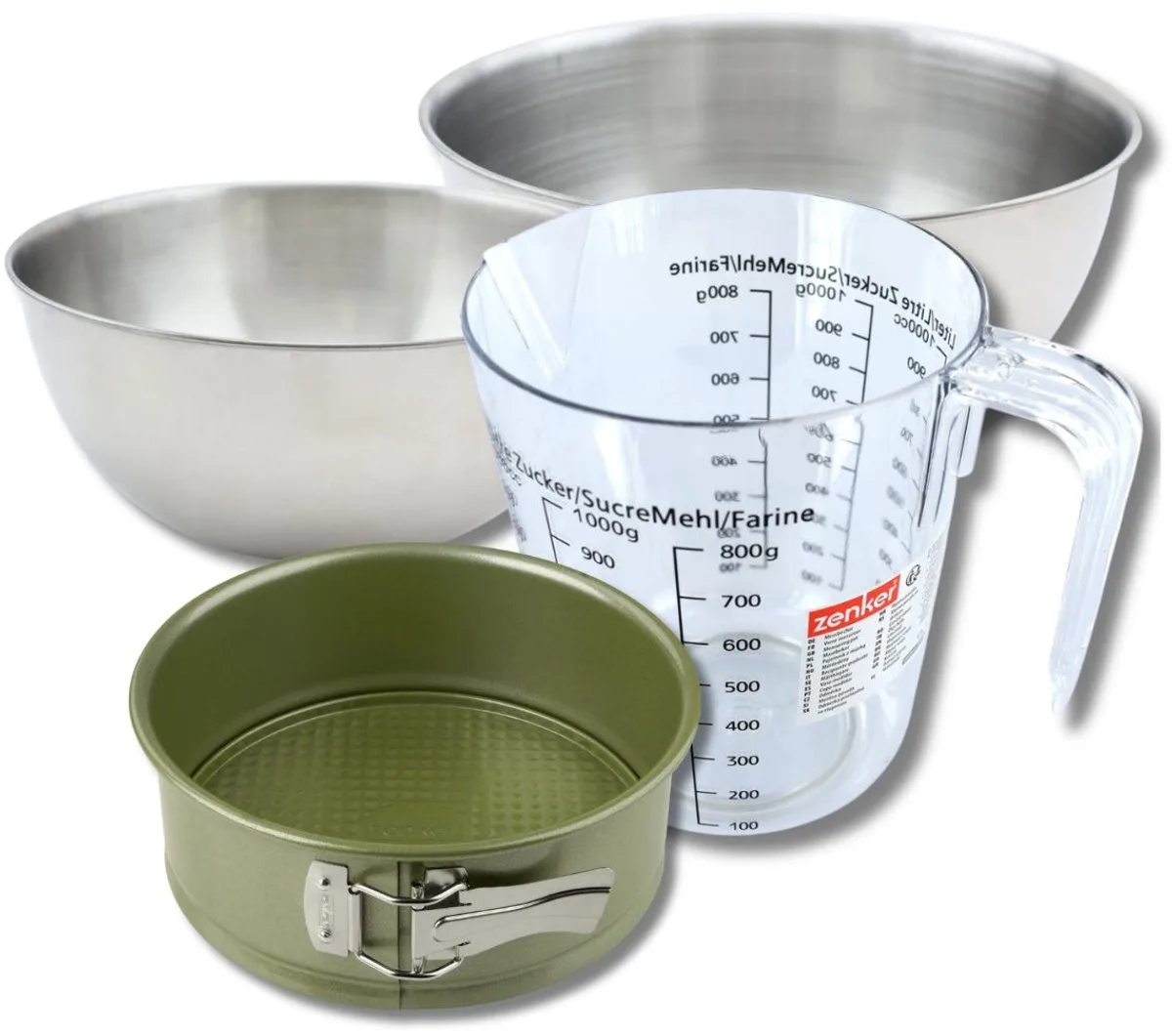 Bakkersset met 20 cm springvorm met carnaubawaslaag, 2 mengkommen, maatbeker en spatel Zenker von Zenker in Groente – Produktfoto