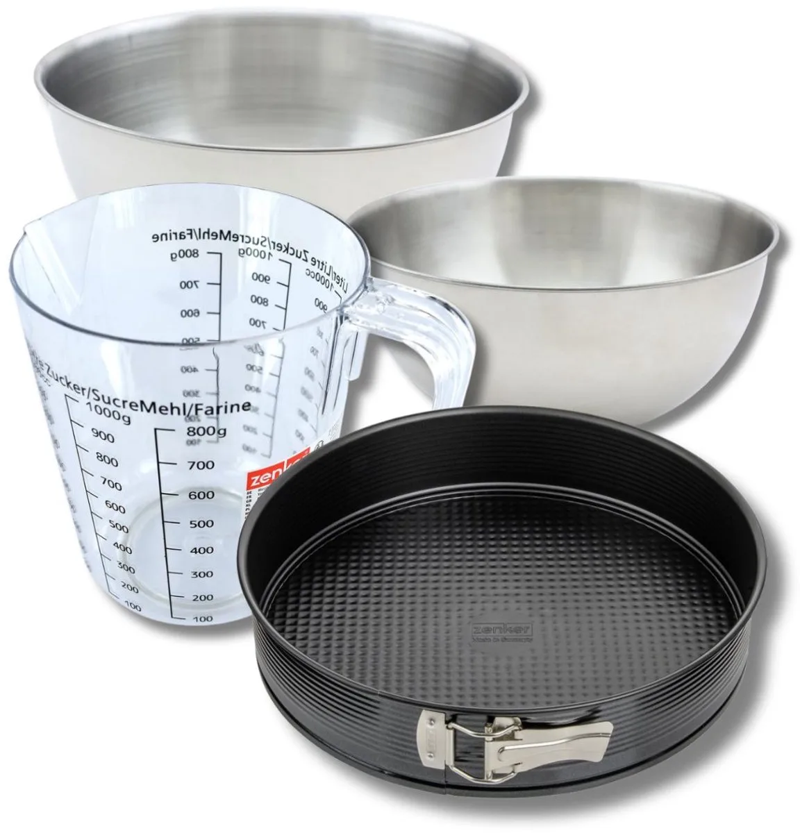 Bakkersset met 24 cm springvorm, 2 mengkommen, maatbeker en spatel Zenker von Zenker in Schwarz – Produktfoto