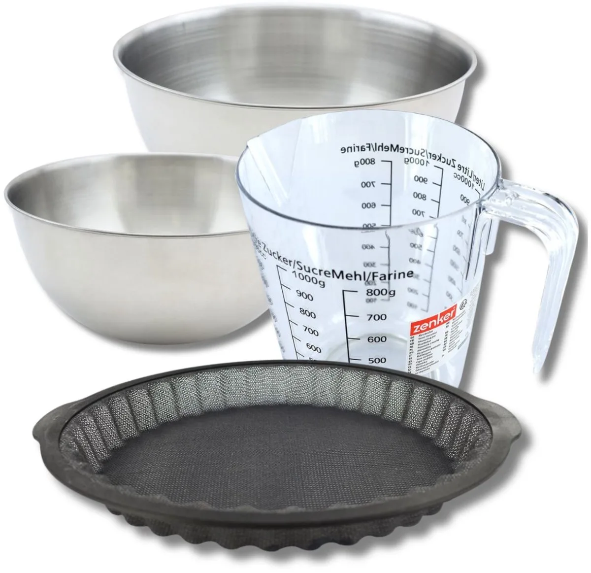 Bakkersset met 25 cm siliconen taartvorm, 2 mengkommen, maatbeker en spatel Zenker van Zenker in Zwart, Grijs – productfoto