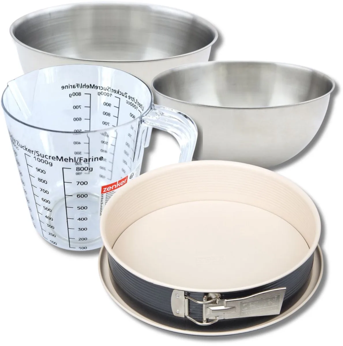 Bakkersset met 27 cm springvorm, 2 mengkommen, maatbeker en spatel Zenker by Zenker in Black, White – product photo