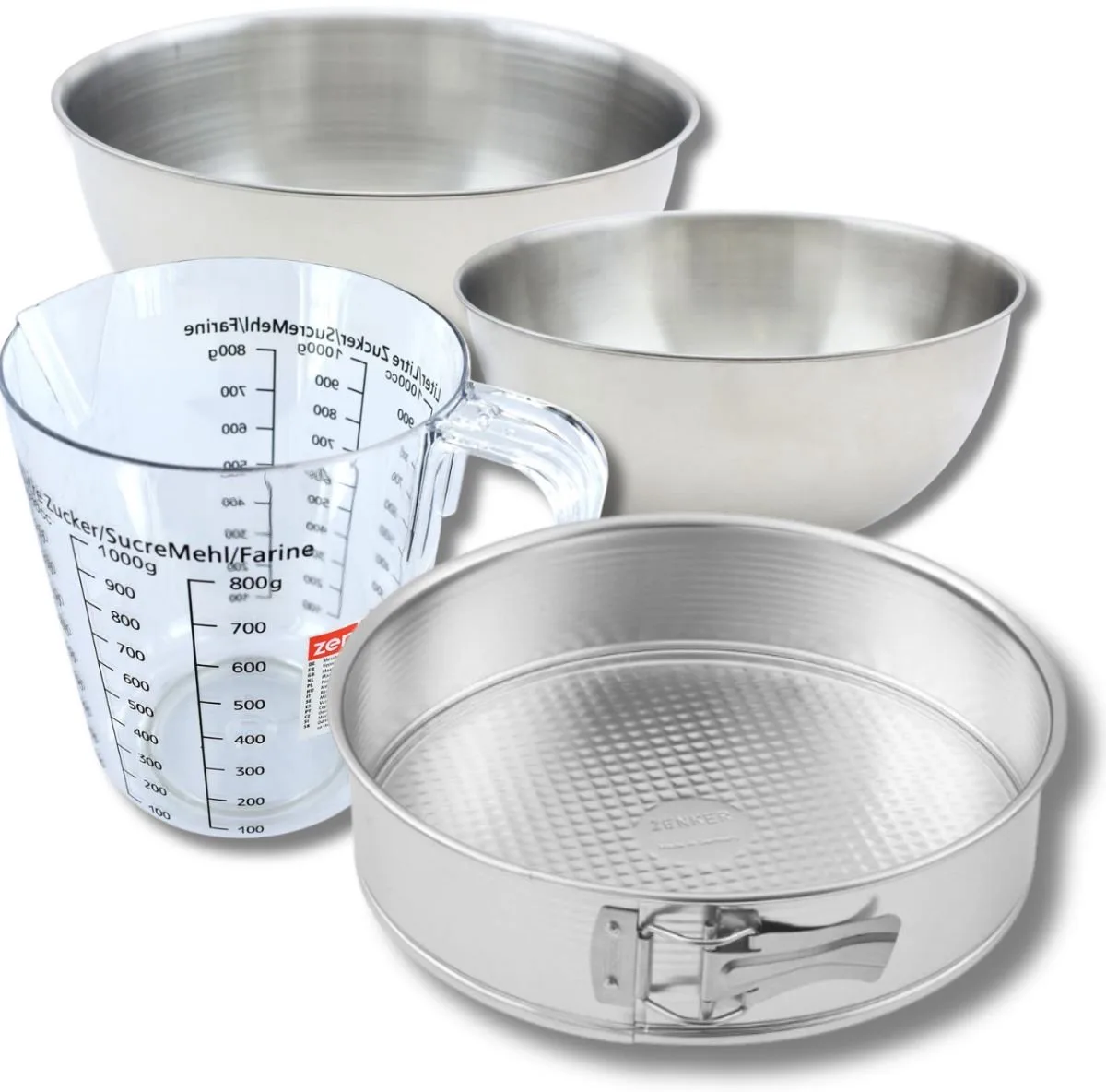Bakkersset met 28 cm springvorm, 2 mengkommen, maatbeker en spatel Zenker by Zenker in Grey – product photo