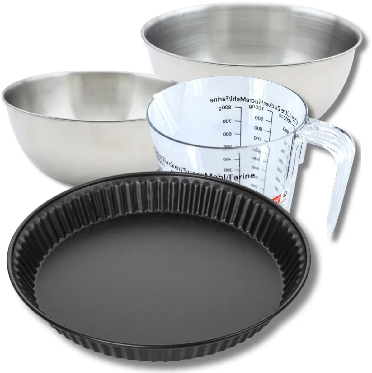 Bakkersset met 30 cm anti-aanbak quichevorm, 2 mengkommen, maatbeker en spatel Zenker von Zenker in Schwarz – Produktfoto