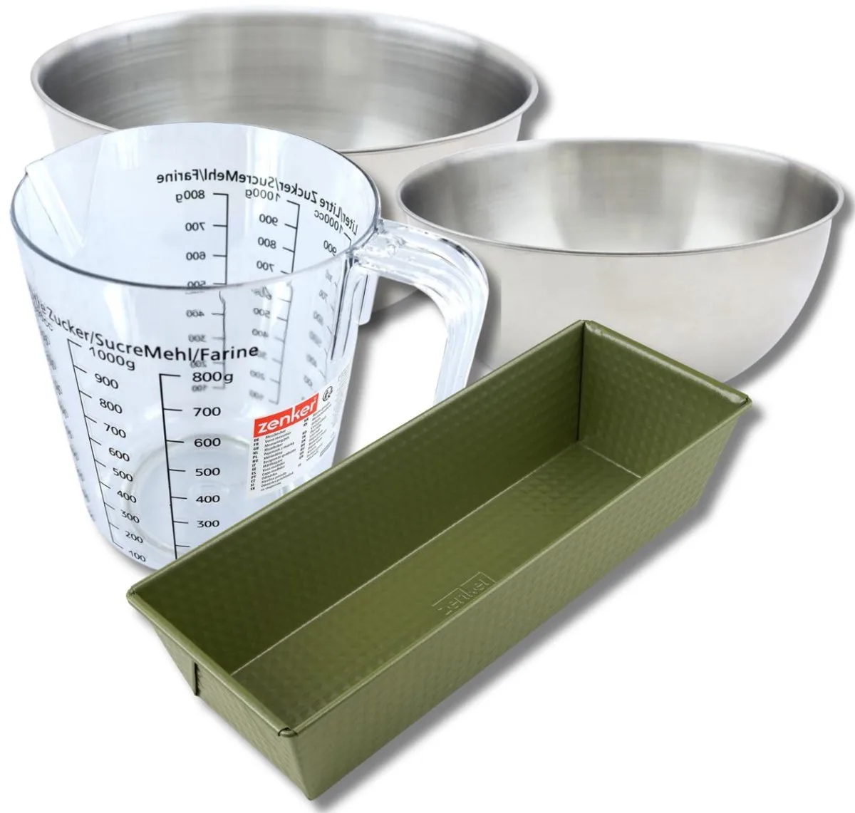 Bakkersset met 30 cm cakevorm bekleed met carnaubawas, 2 mengkommen, maatbeker en spatel Zenker de Zenker en Groente – photo produit