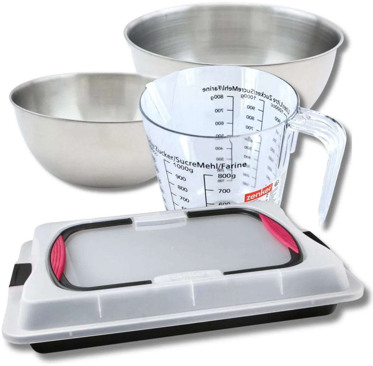 Bakkersset met bakplaat 42 x 29 cm met deksel, 2 mengkommen, maatbeker en spatel Zenker de Zenker en Noir – photo produit